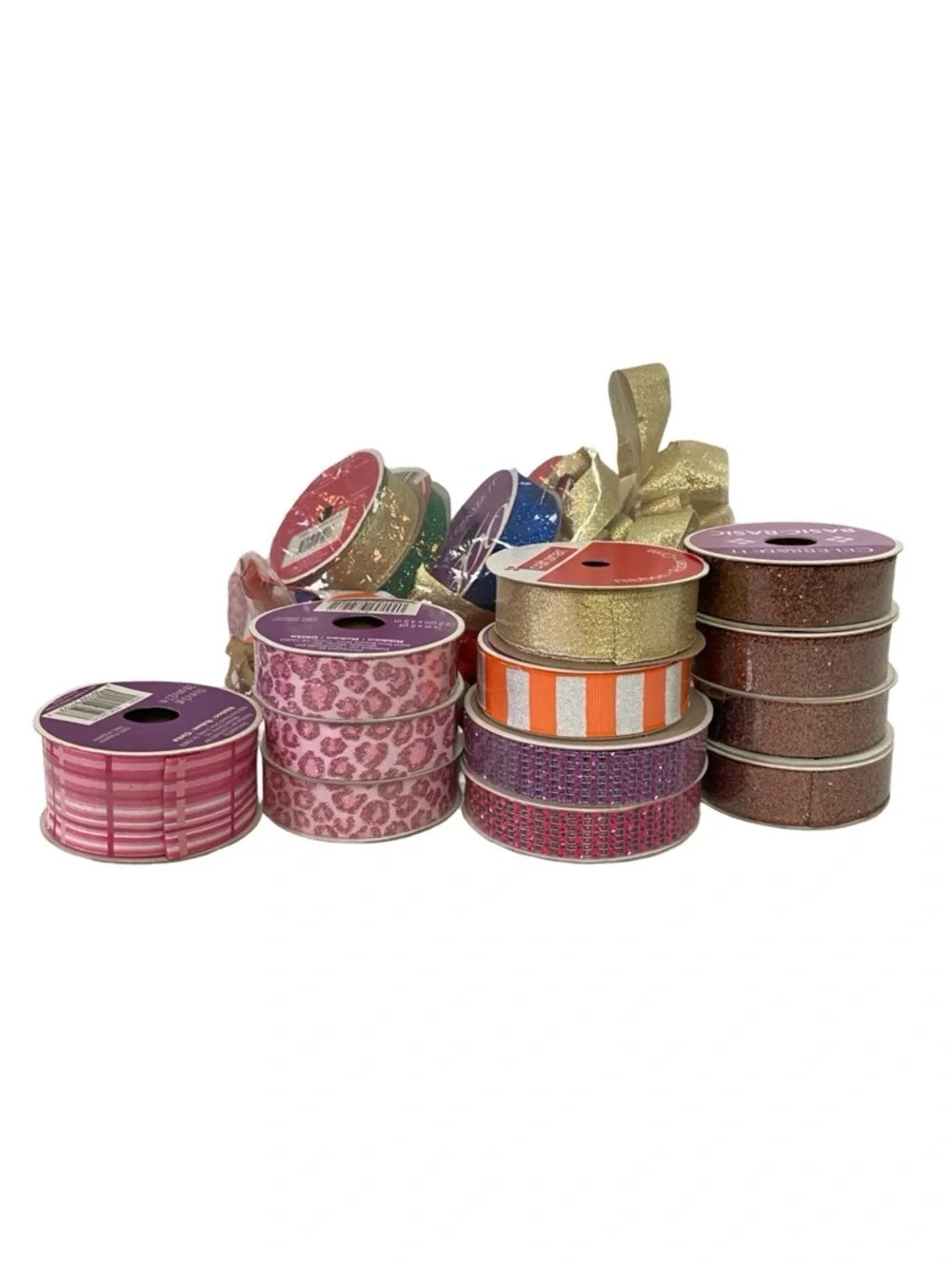Michael’s Glitter Ribbon Solid Leopard Plaid Pink Brown Gold Metallic Shiny